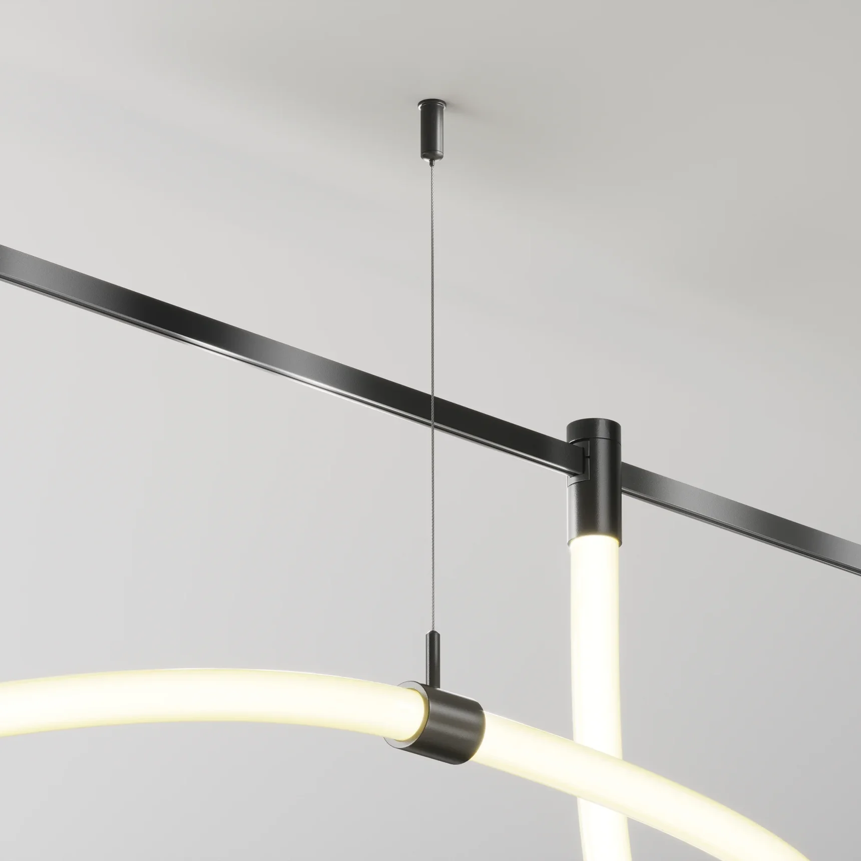 Потолочный коннектор с тросовым подвесом Tau в шинопровод Flarity черный, TRA154CSW-1B