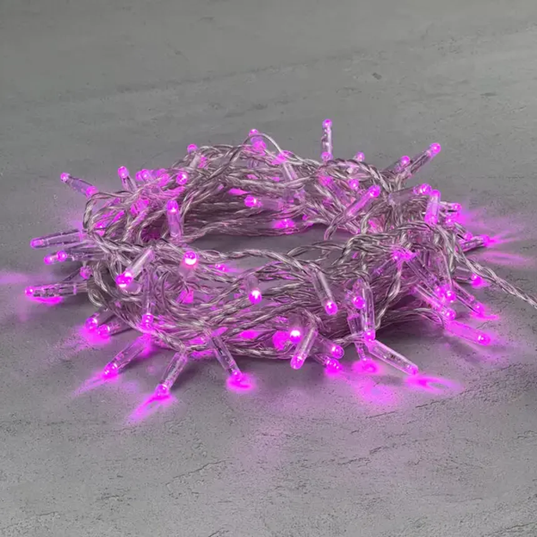 Гирлянда Нить с Колпачком 10м Розовая 24В, 100 LED, Провод Прозрачный ПВХ, IP65