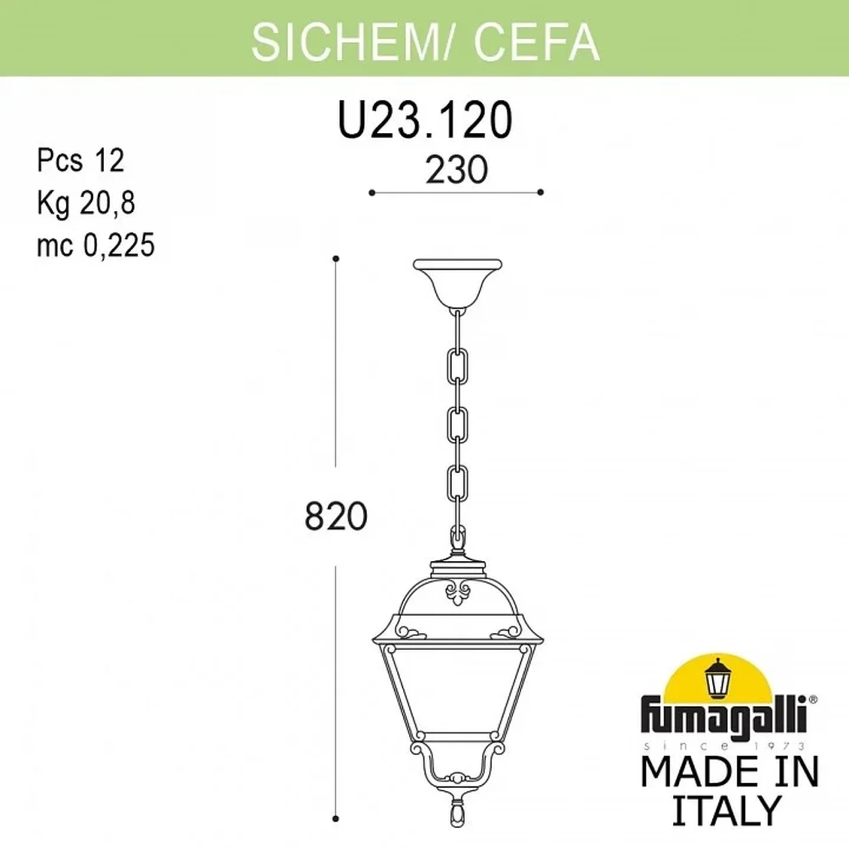 Светильник уличный подвесной FUMAGALLI SICHEM/CEFA U23.120.000.BYE27