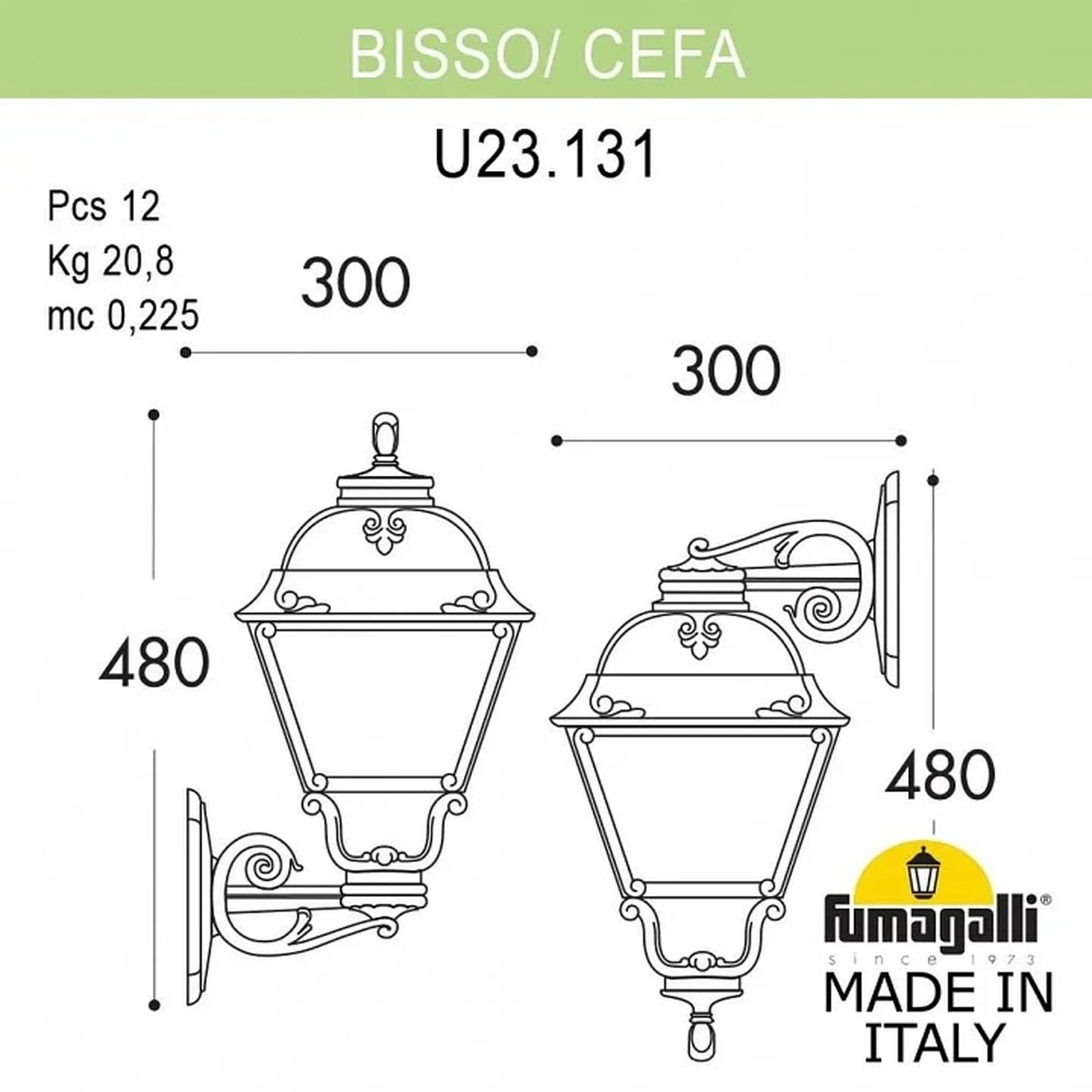 Светильник уличный настенный FUMAGALLI BISSO/CEFA DN U23.131.000.BYE27DN