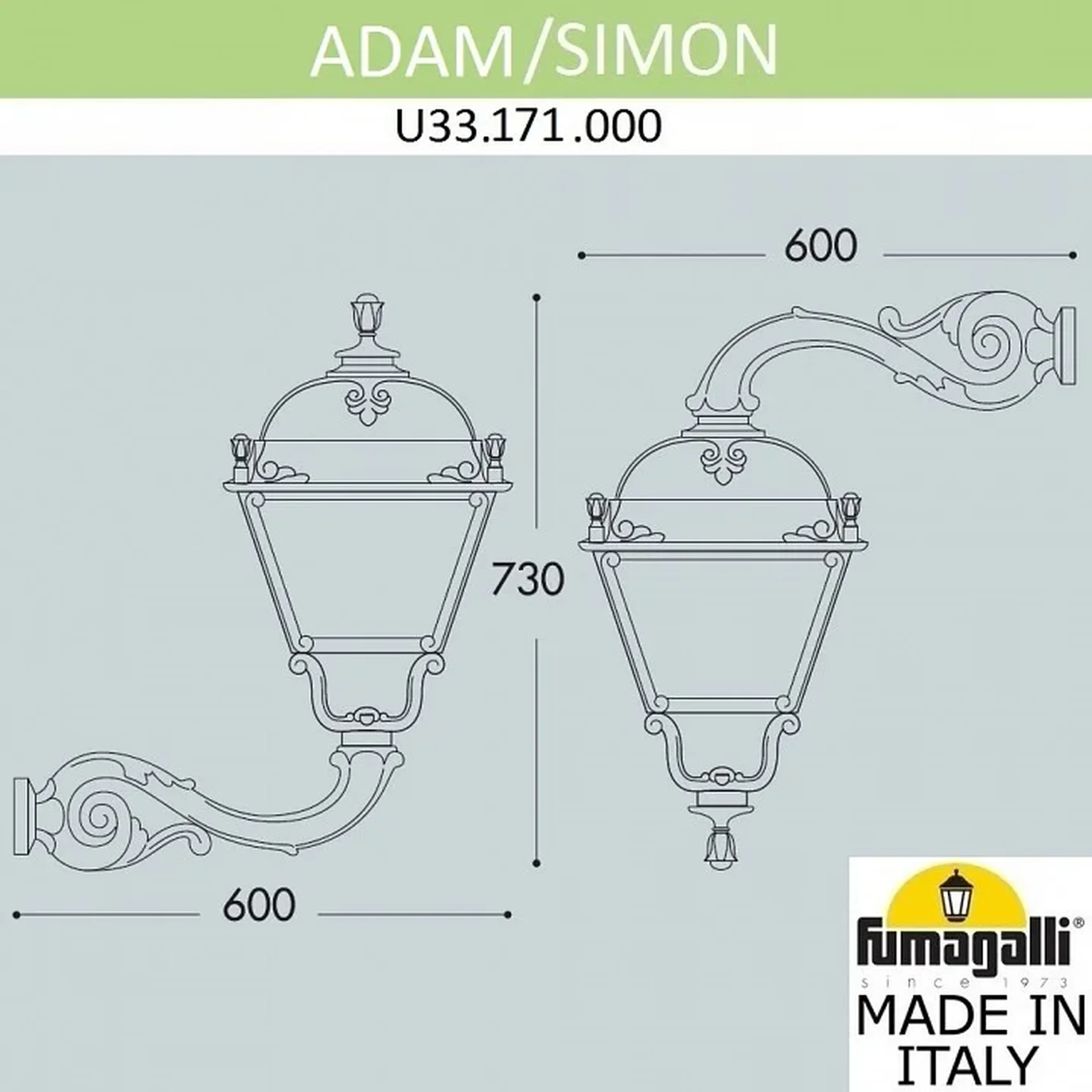 Светильник уличный настенный FUMAGALLI ADAM/SIMON U33.171.000.AXH27 Черный