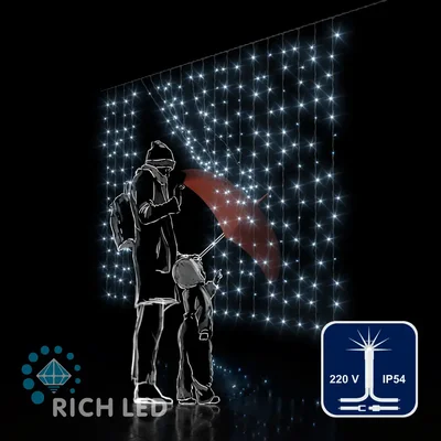 Светодиодная занавеса 300 LED, 18 Ватт, IP54, для улицы и помещения, провод Прозрачный, Свечение: мерцание, RL-CS2*1.5F-T/W