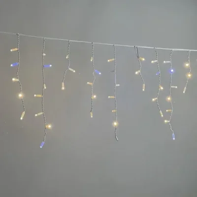 Гирлянда Бахрома 3,1 x 0,5 м Тепло-Белая с Мерцанием Белого Диода 220В, 120 LED, Провод Белый Каучук 2,3мм, IP65