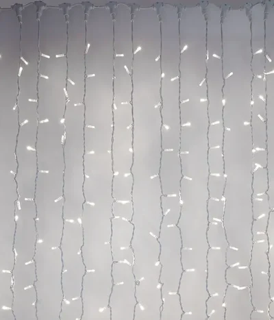 Гирлянда Занавес 2 x 3 м Белый 220В, 600 LED, Провод Белый Каучук, IP65