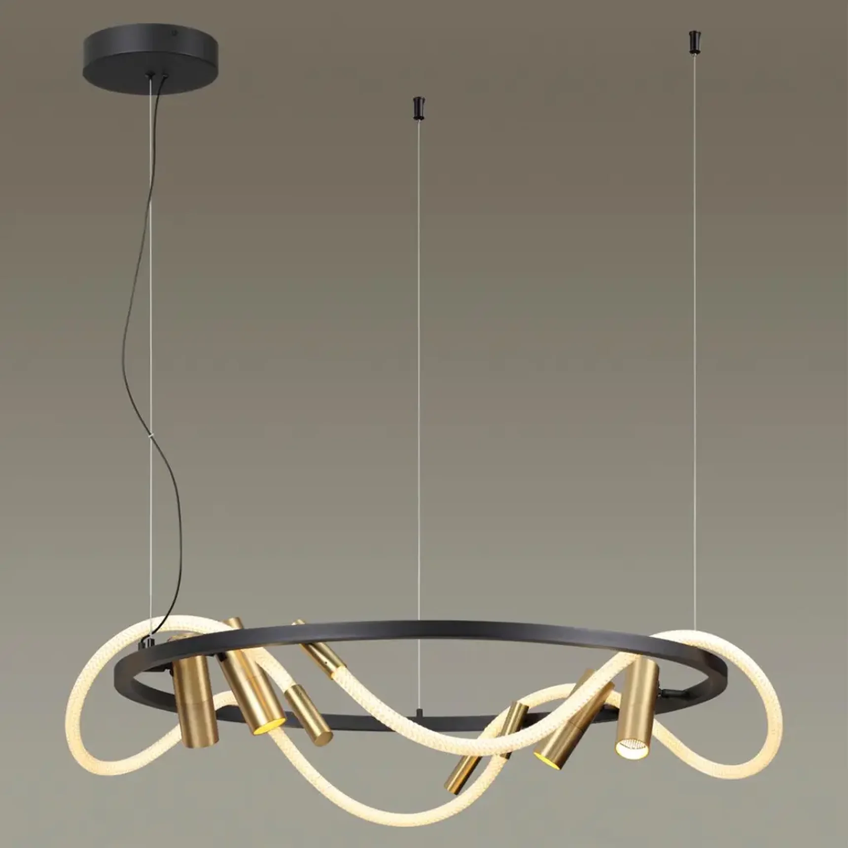 4397/55L HIGHTECH ODL23 261 черный/античная бронза/черный/металл/канат Подвесной св-к с раздельн. вкл. IP20 LED 50W 2020Лм 3000K CORDA