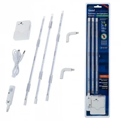 ULM-F42-3W/4200K SENSOR IP20 WHITE Комплект светодиодных полосок с датчиком движения 10Lux. Питание 4ААА. 150Lm. Белый