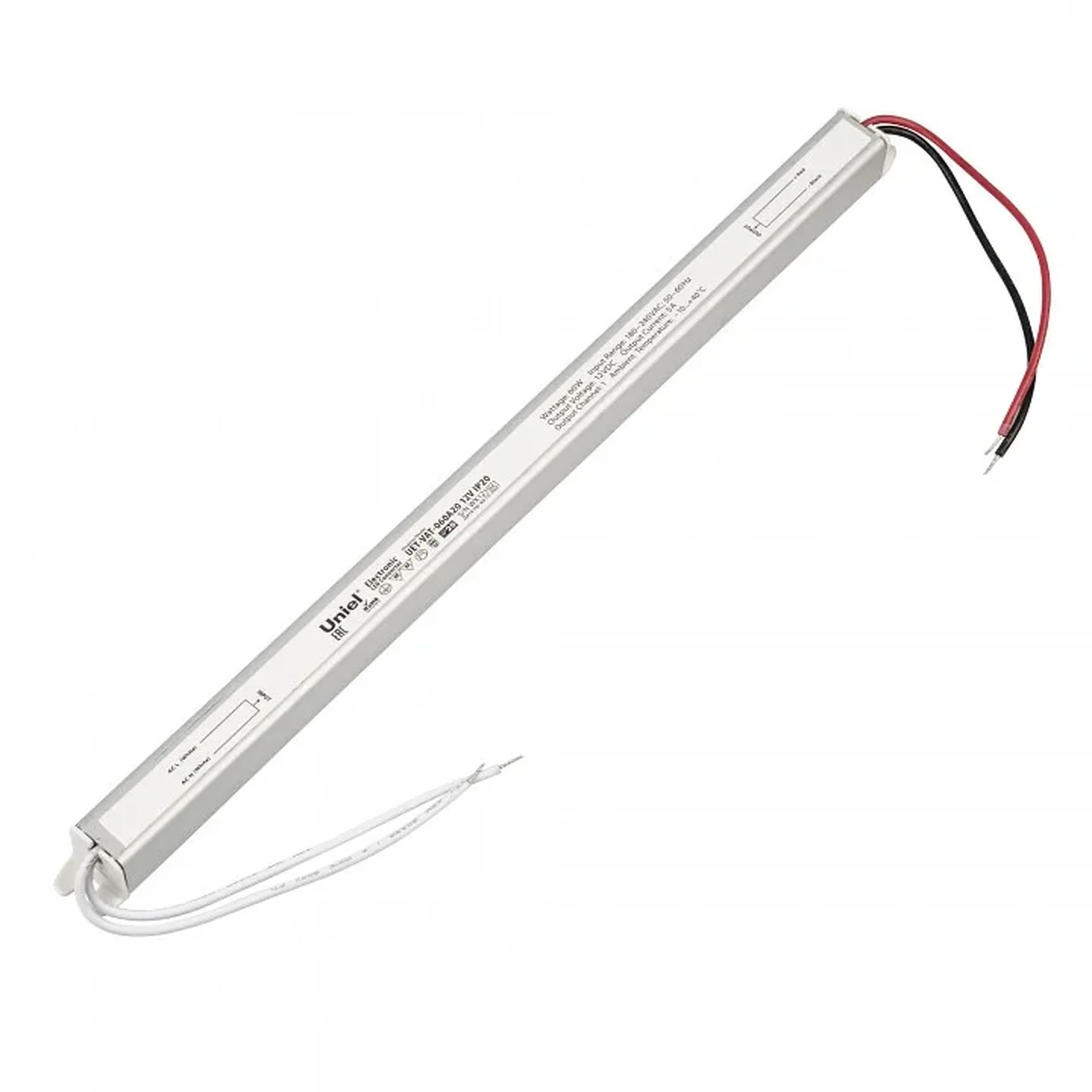 UET-VAT-060A20 12V IP20 Блок питания ультратонкий, 60Вт. Металлический корпус. TM Uniel
