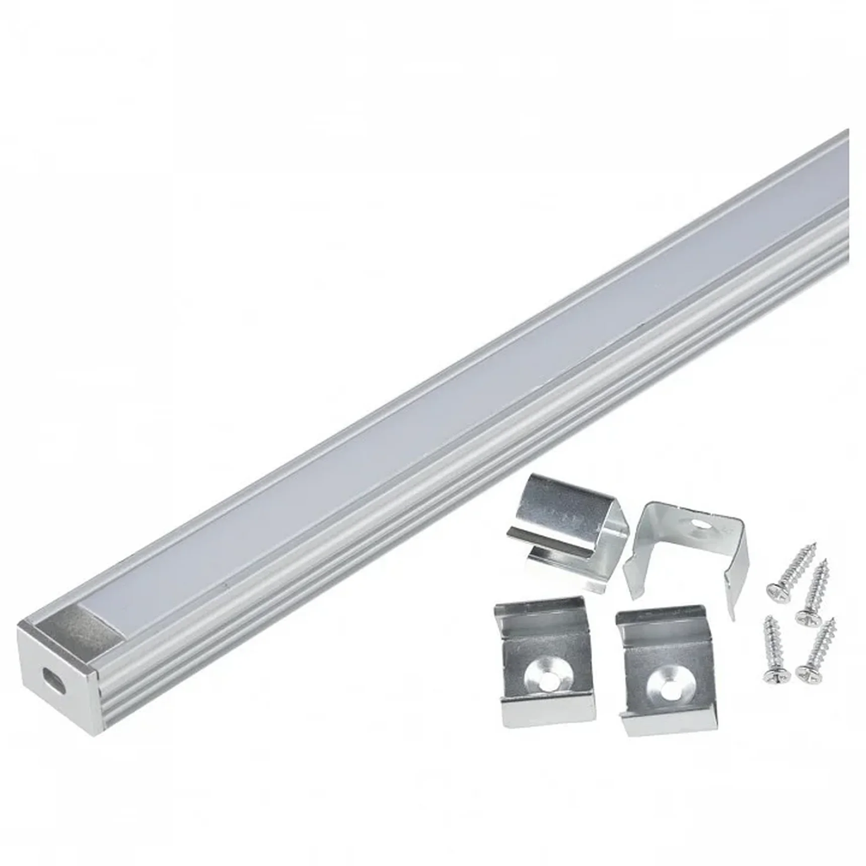 UFE-K10 SILVER/FROZEN 200 POLYBAG Накладной алюминиевый профиль с матовым рассеивателем, 200 см. 2 заглушки+4 крепежа
