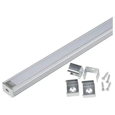 UFE-K10 SILVER/FROZEN 200 POLYBAG Накладной алюминиевый профиль с матовым рассеивателем, 200 см. 2 заглушки+4 крепежа