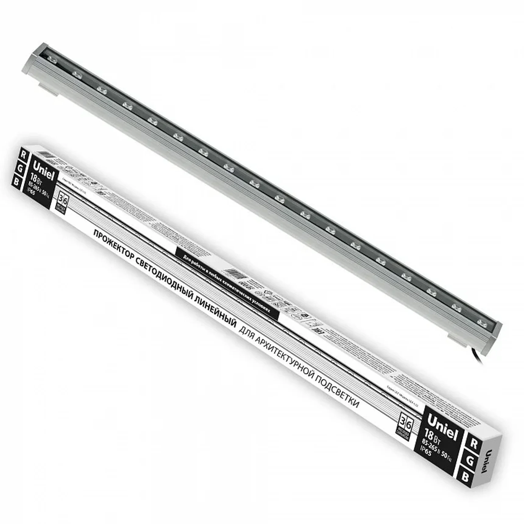 ULF-L52-18W/RGB/L100 220V IP65 SILVER Прожектор светодиодный линейный, 1000мм. RGB. Алюминий