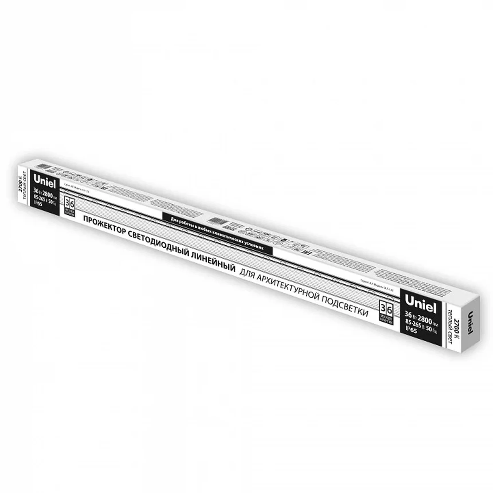 ULF-L52-36W/2700K/L100 220V IP65 SILVER Прожектор светодиодный линейный, 1000мм. Теплый белый свет (2700К). 3200Лм. Алюминий
