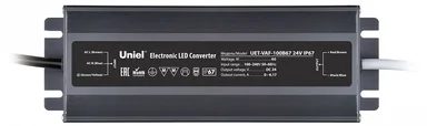 UET-VAF-100B67 24V IP67 Блок питания ультратонкий, 100Вт. Металлический корпус. TM Uniel