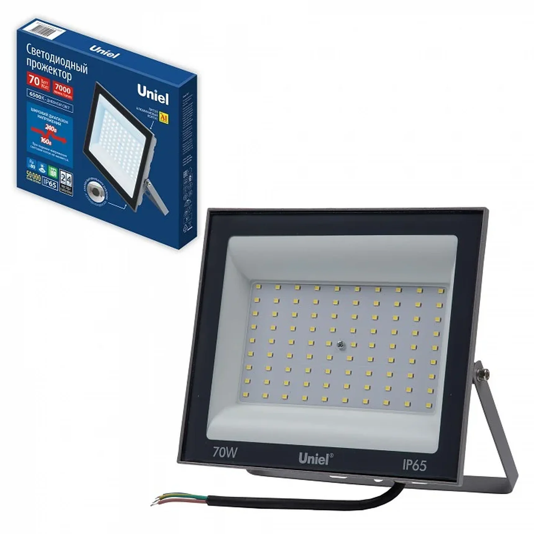 ULF-F23-70W/6500K IP65 160-240V GREY Прожектор светодиодный. Дневной свет (6500K). Корпус серый