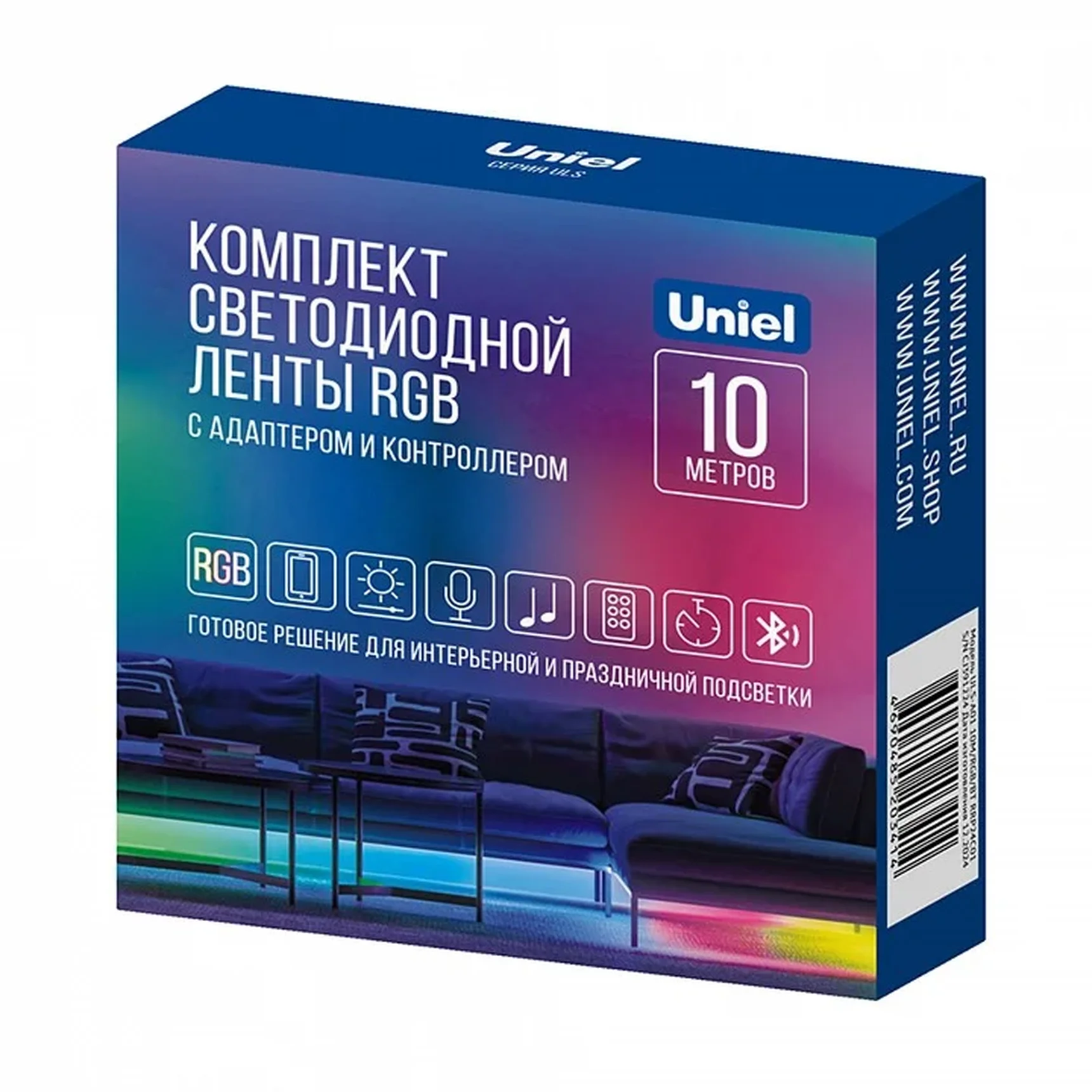 ULS-A01 10M/RGB/BT RRP24C01 Комплект светодиодной ленты c Bluetooth, 10м. RGB свет. Адаптер 24Вт. Контроллер с пультом в/к
