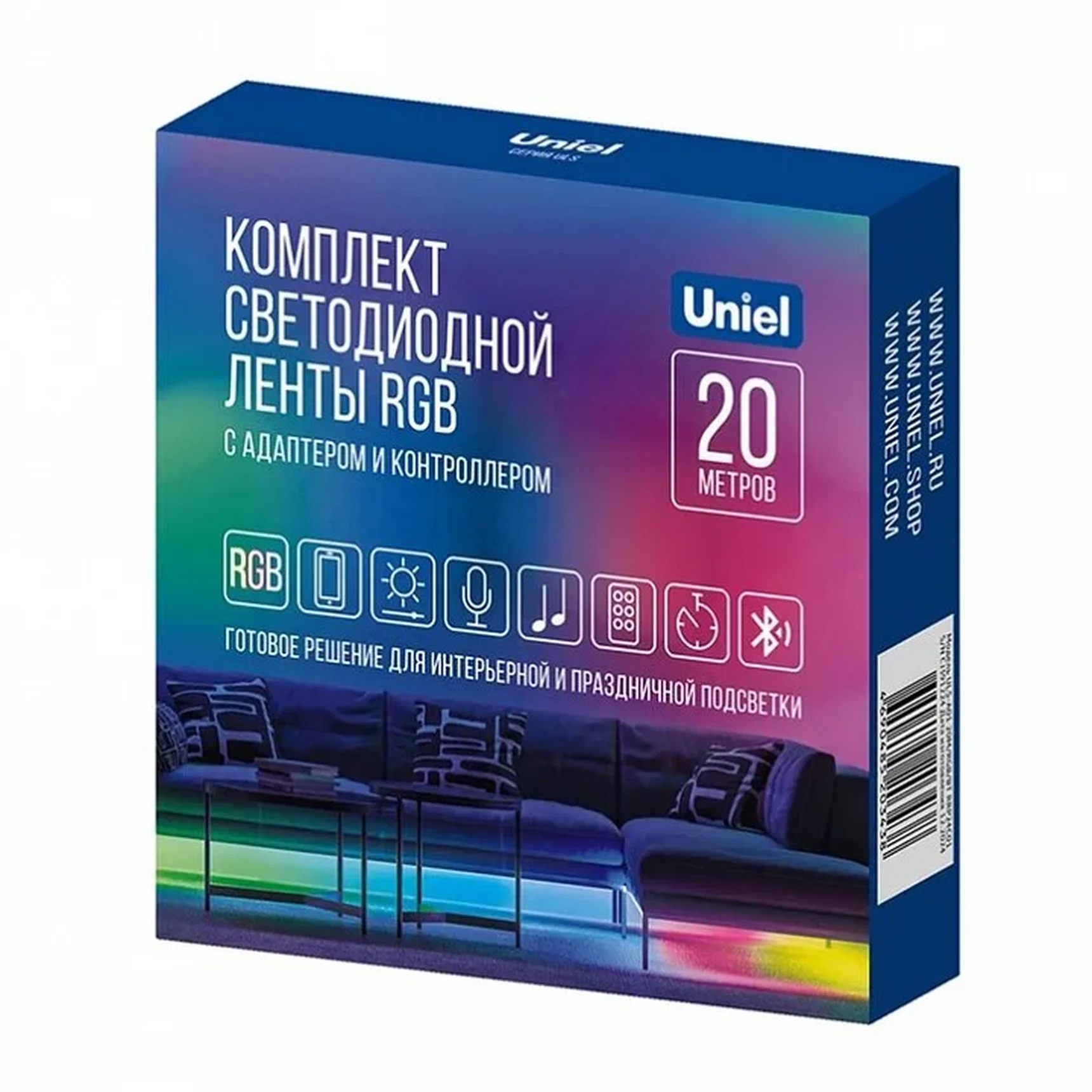 ULS-A01 20M/RGB/BT RRP24C01 Комплект светодиодной ленты c Bluetooth, 20м. RGB свет. Адаптер 24Вт. Контроллер с пультом в/к