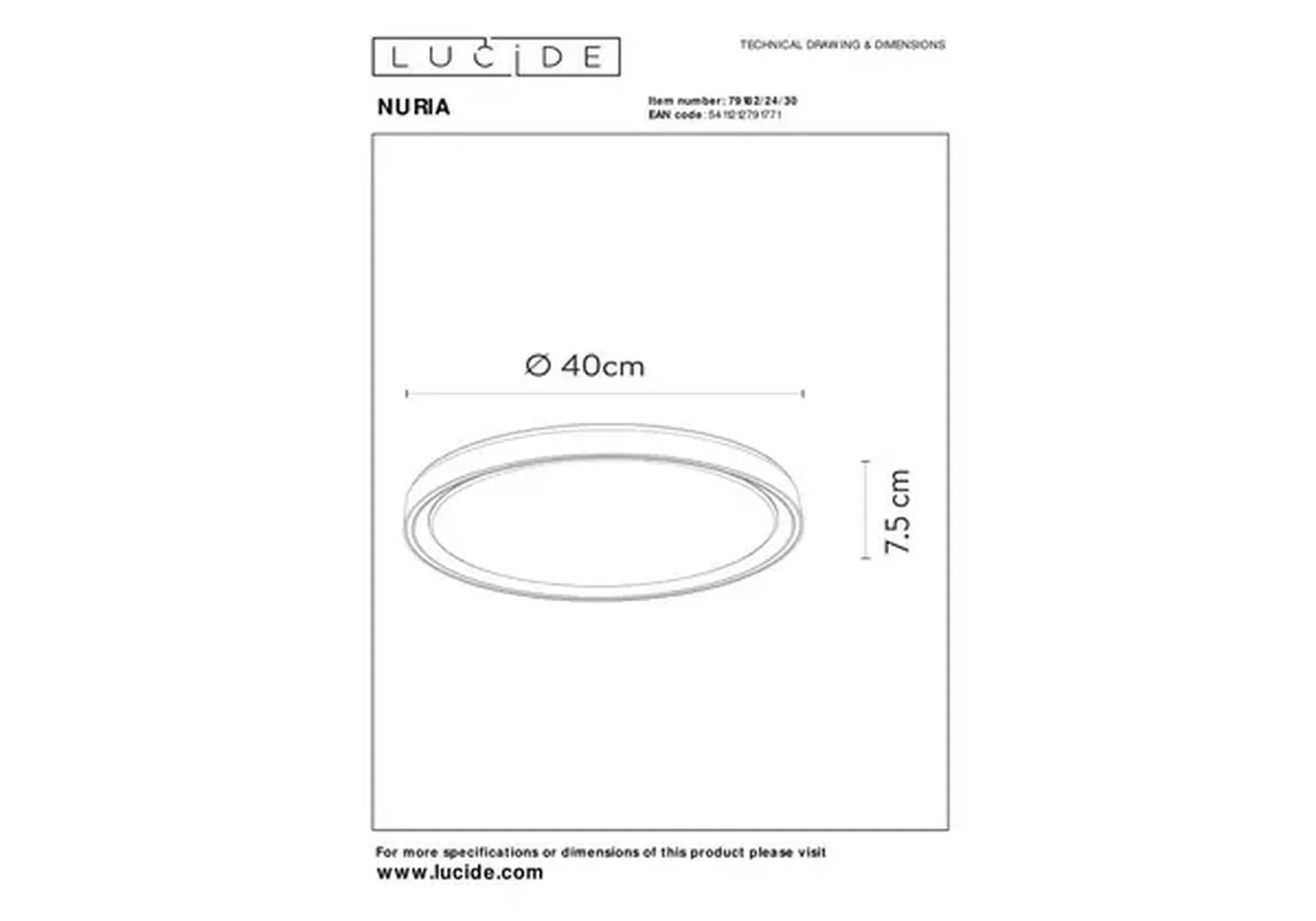 Потолочный светодиодный светильник Lucide Nuria 79182/24/30
