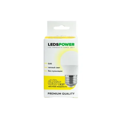 Светодиодная лампа LEDS POWER G45 E27 6Вт 3000К 006758