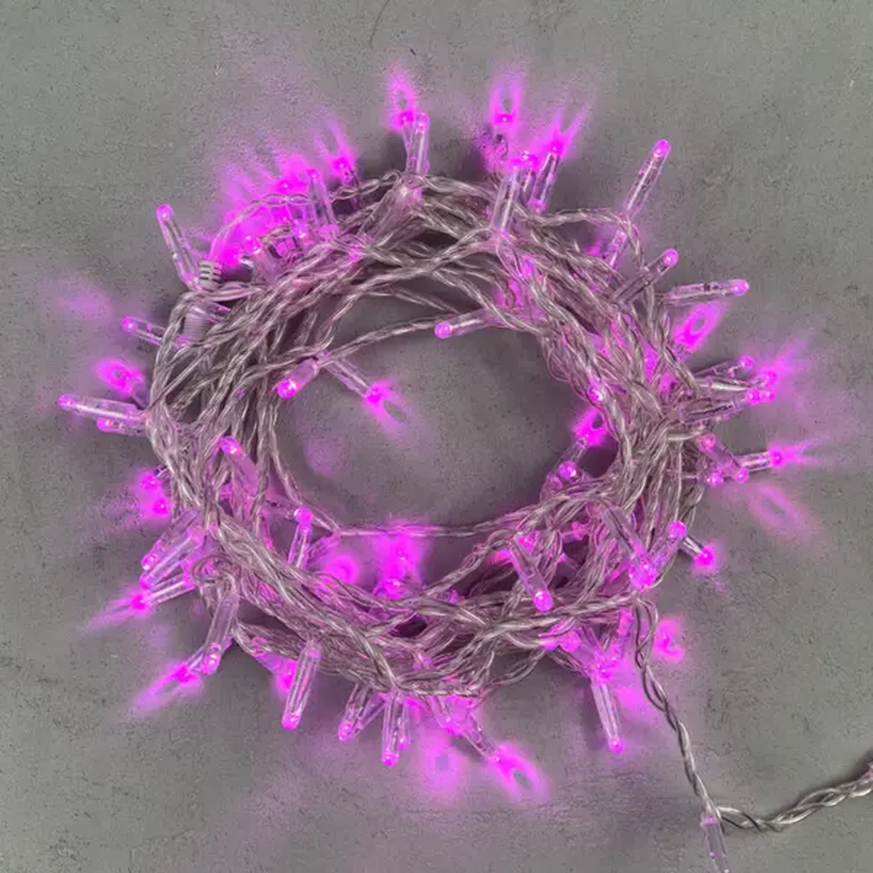 Гирлянда Нить с Колпачком 10м Розовая 24В, 100 LED, Провод Прозрачный ПВХ, IP65