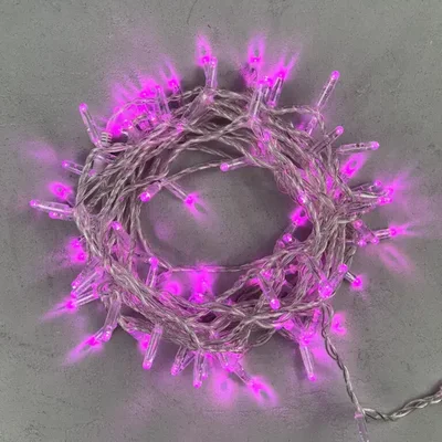 Гирлянда Нить с Колпачком 10м Розовая 24В, 100 LED, Провод Прозрачный ПВХ, IP65