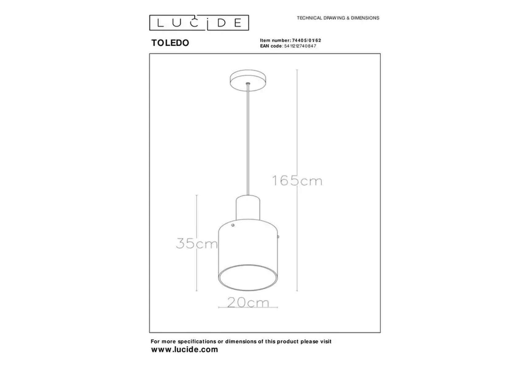 Подвесной светильник Lucide Toledo 74405/01/62