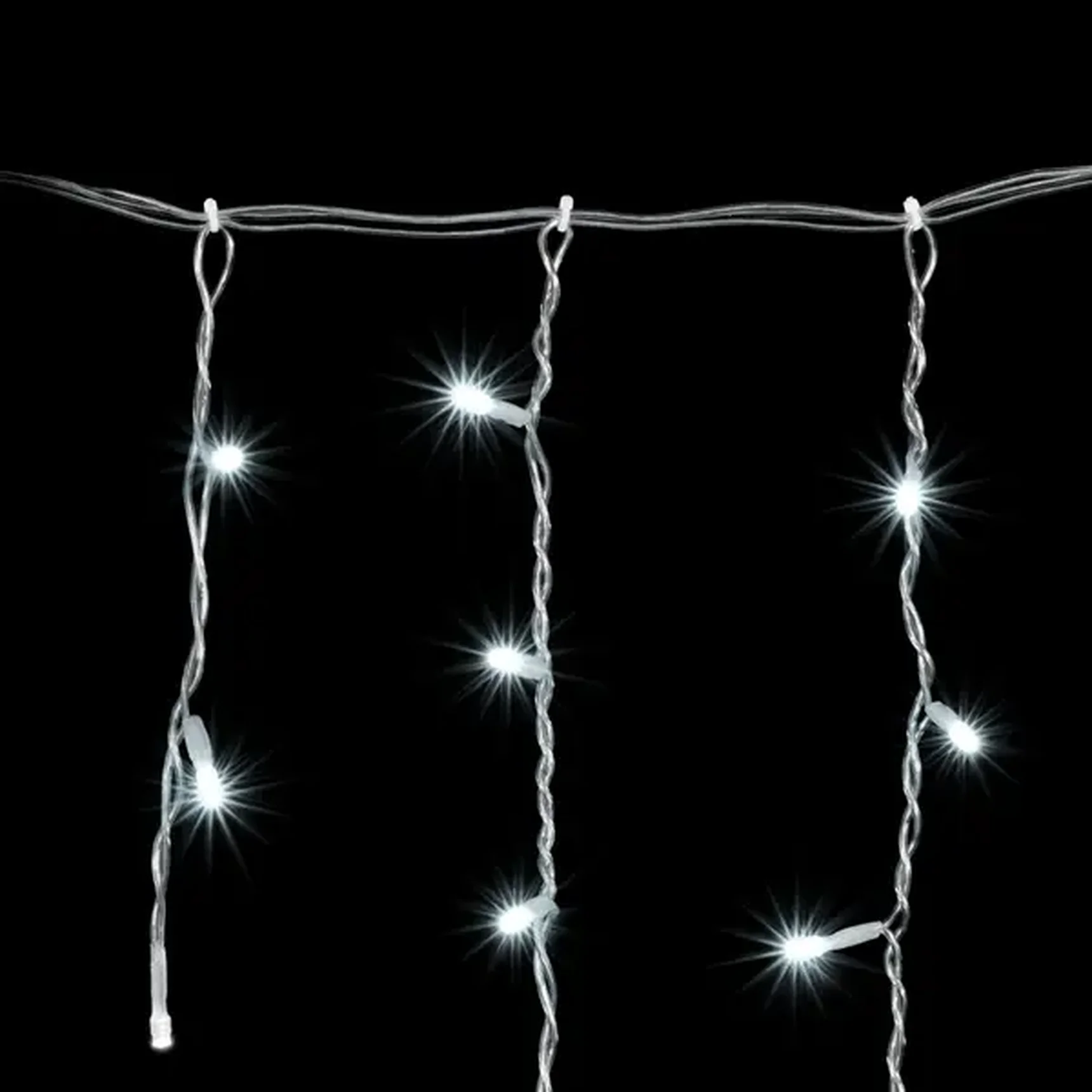 Гирлянда Бахрома 4,9 x 0,5 м Белая с Мерцанием Белого Диода 220В, 240 LED, Провод Прозрачный ПВХ, IP54