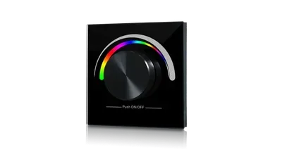 Радио панель W-RGB-B встраиваемая в стену с валкодером на 1 зону для RGB ленты, черная, W-RGB-B