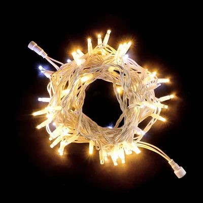 Гирлянда Нить 10м Тепло-Белая с Мерцанием Белого Диода 220В, 75 LED, Провод Белый Каучук, IP65