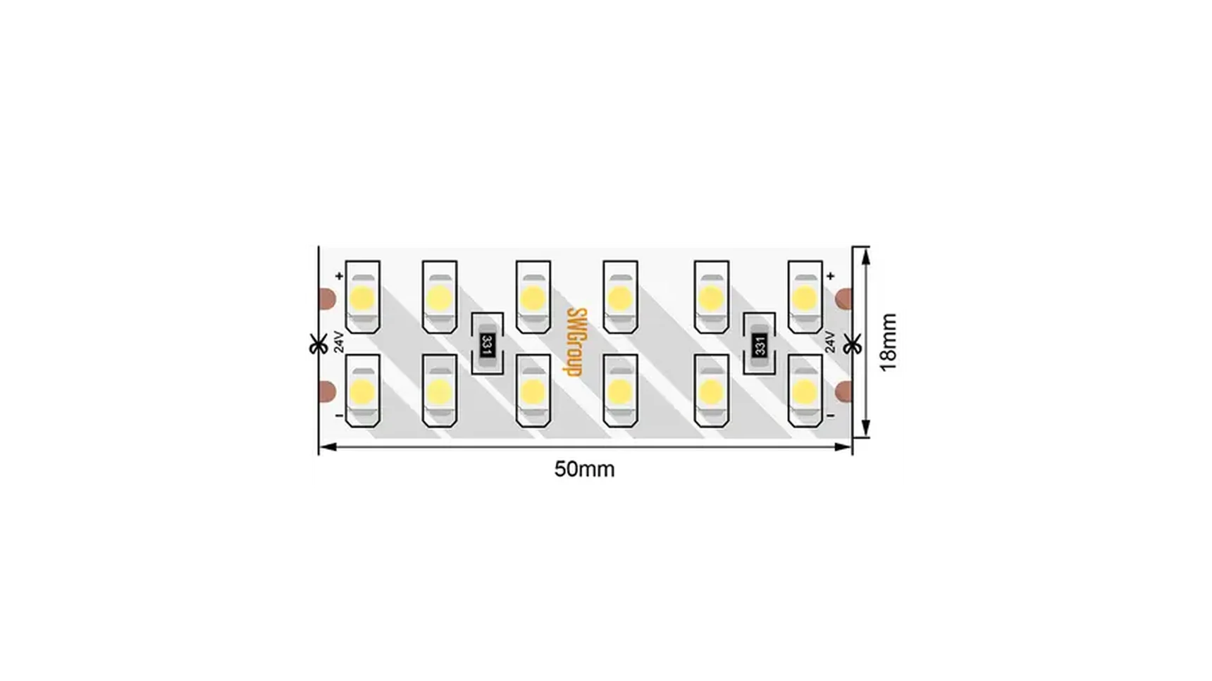 Светодиодная лента 3528, 240 LED/м, 19,2 Вт/м, 24В , IP20, Цвет: Теплый белый, SWG3240-24-19.2-WW-M