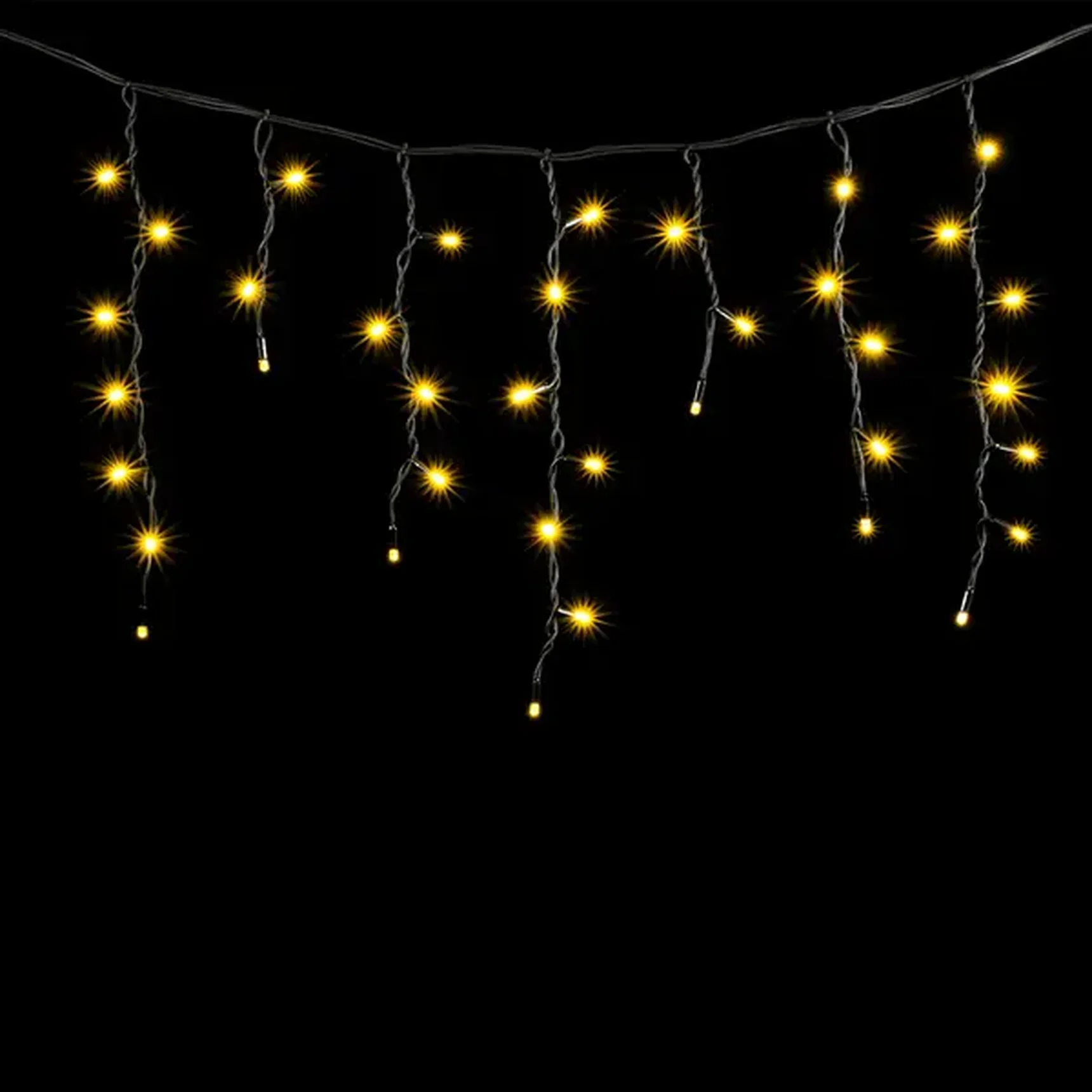 Гирлянда Бахрома 3,1 x 0,5 м Тепло-Белая 220В, 120 LED, Провод Черный Каучук, IP54