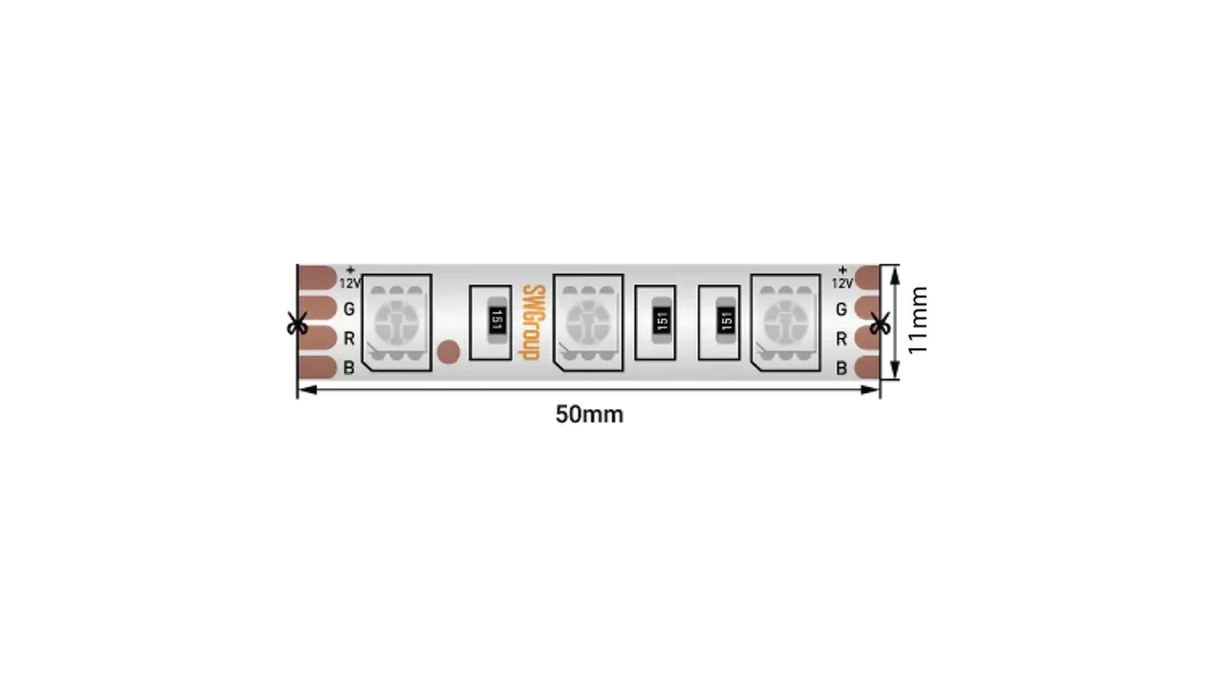 Светодиодная лента 5050, 60 LED/м, 14,4 Вт/м, 12В , IP66, Цвет: RGB, SWG560-12-14.4-RGB-66-M