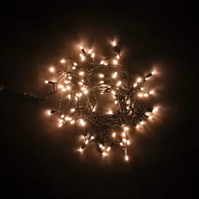 Гирлянда Нить с Колпачком 10м Экстра Тепло-Белая 24В, 100 LED, Провод Черный ПВХ, IP65