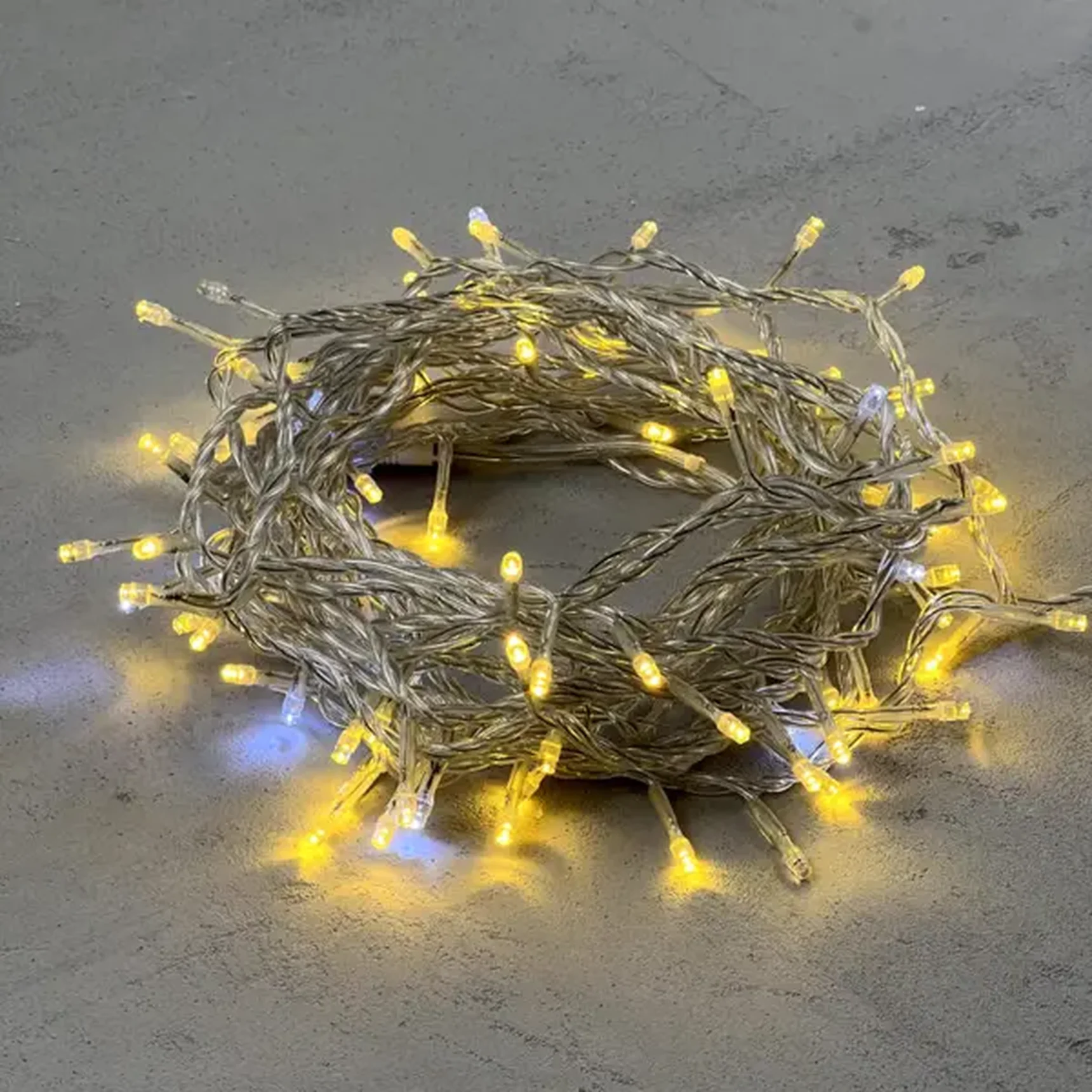 Гирлянда Нить 10м Золотой с Мерцанием Белого Диода 24В, 100 LED, Провод Прозрачный ПВХ, IP54