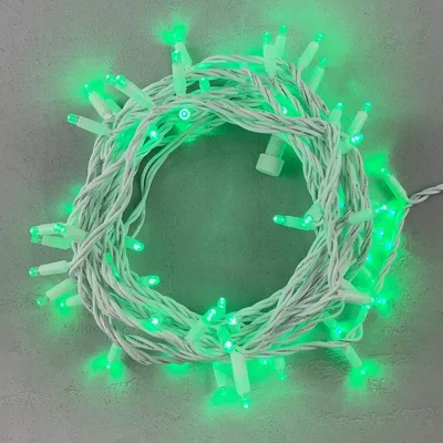 Гирлянда Нить 10м Зеленая 24В, 75 LED, Провод Белый Каучук, IP65