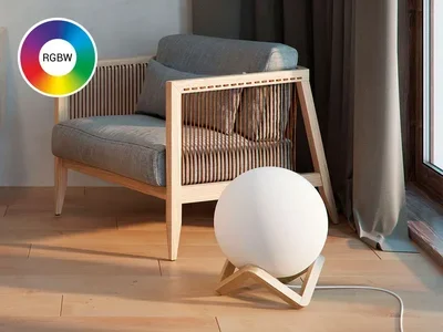 Светильник Шар 35 см на деревянной подставке Zig Zag Wood_Z 35 (E27) IP40 RGBW (set)