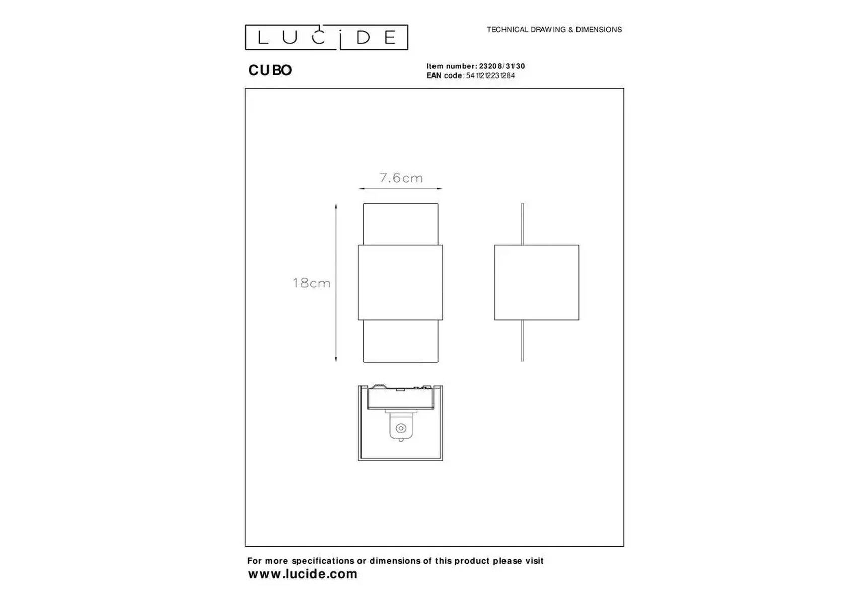 Настенный светильник Lucide Cubo 23208/31/30