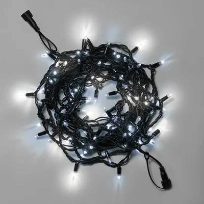 Светодиодная гирлянда INOXHUB Нить 10м, 100 LED, соединяемая, с мерцанием, 24В, IP65, чёрный резиновый провод 3.3мм, БЕЛАЯ