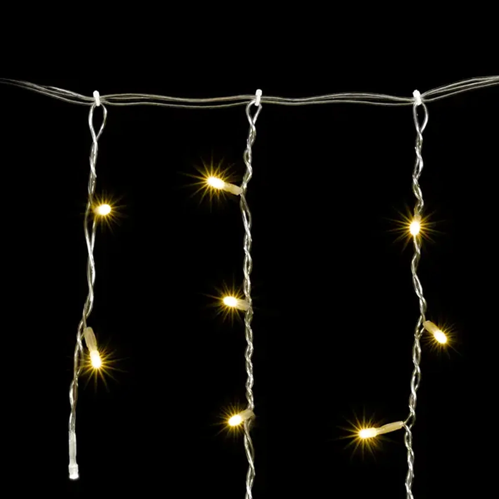 Гирлянда Бахрома 4,9 x 0,5 м Тепло-Белая с Мерцанием Белого Диода 220В, 240 LED, Провод Прозрачный ПВХ, IP54