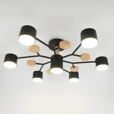 Люстра под лампу GCHL-7GX53-M Черная+Дерево Альберо
