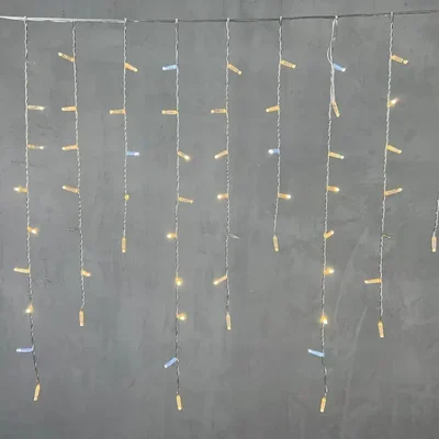 Гирлянда Бахрома с Колпачком 3,2 x 0,9 м Тепло-Белая с Мерцанием Белого Диода 220В, 168 LED, Провод Прозрачный ПВХ, IP65