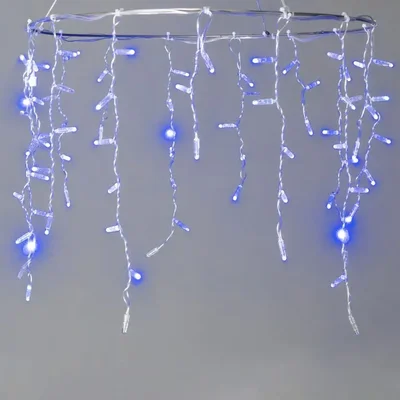 Гирлянда Бахрома с Колпачком 3,1 x 0,5 м Синяя с Мерцанием Белого Диода 200В, 120 LED, Провод Прозрачный ПВХ, IP65