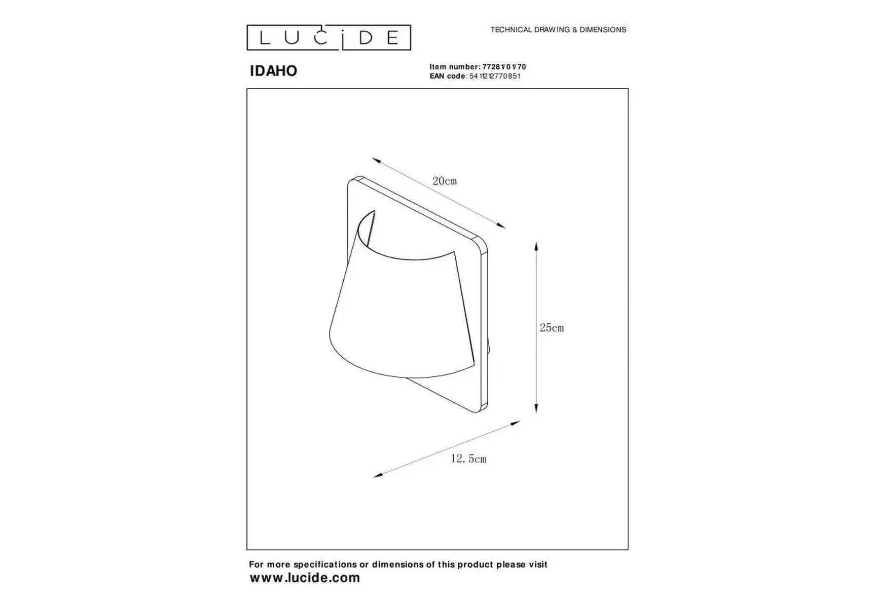 Настенный светильник Lucide Idaho 77281/01/70