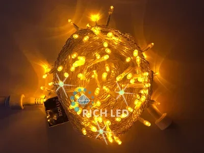Светодиодная гирлянда Rich LED 10 м, 100 LED, 24 В, соединяемая, желтая, мерцающая, прозрачный провод RL-S10CF-24V-T/Y
