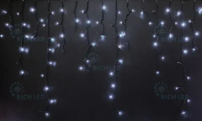 Светодиодная бахрома Rich LED, 3*0.9 м, белая, черный резиновый провод, RL-i3*0.9-RB/W