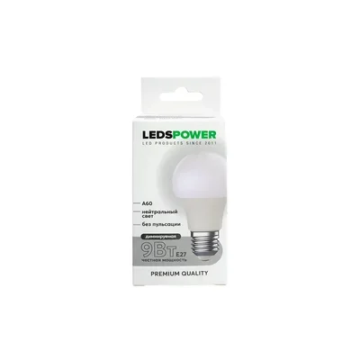 Светодиодная лампа LEDS POWER A60 E27 9Вт 4000К диммируемая 006567