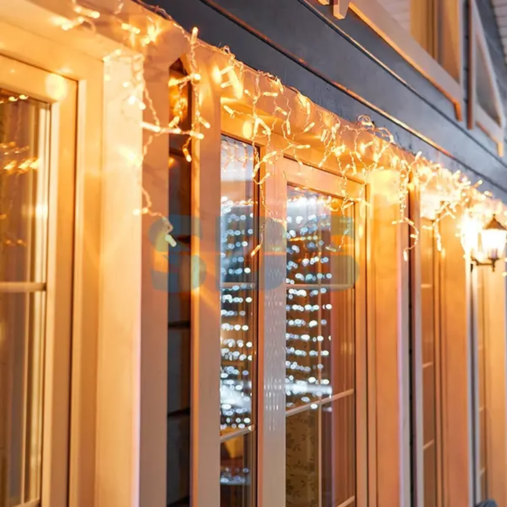 Гирлянда Айсикл (бахрома) светодиодный, 4,8 х 0,6 м, Прозрачный провод, 230 В, диоды желтые,  176 LED NEON-NIGHT