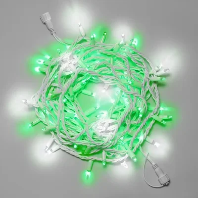 Нить 10м, 100 LED, соединяемая, с мерцанием, 24В, IP65, белый резиновый провод 3.3мм, ЗЕЛЁНЫЙ