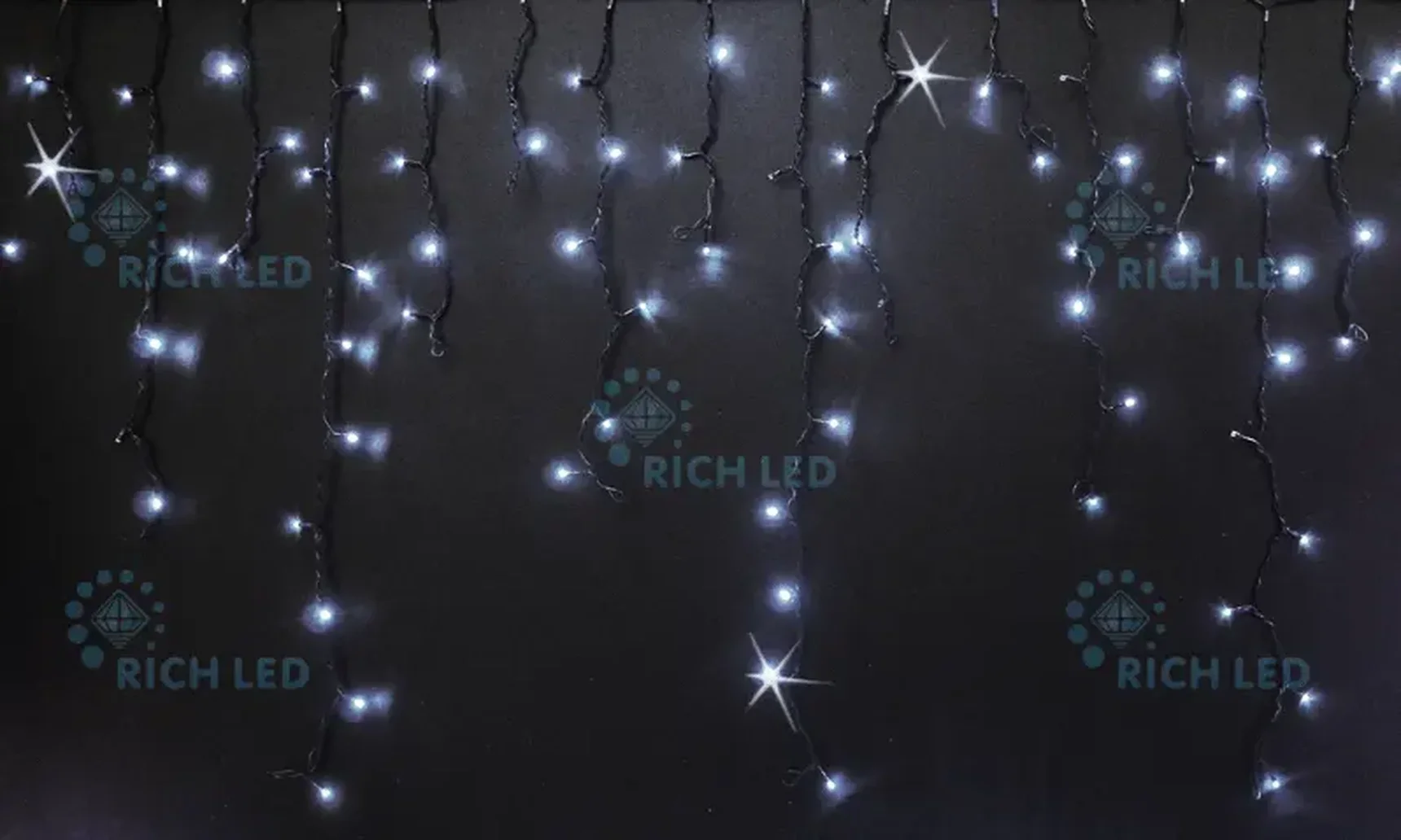 Светодиодная бахрома 144 LED, 6 Ватт, IP54, для улицы и помещения, провод черный, Свечение: мерцание, RL-i3*0.9F-B/W