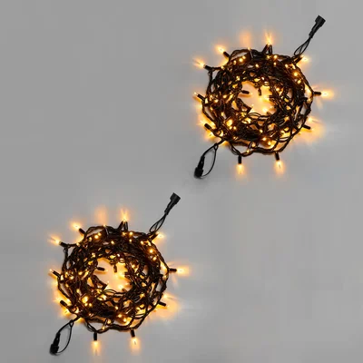 Нить 10м, 100 LED, соединяемая, 220В, IP65, чёрный резиновый провод 3.3мм, ТЕПЛЫЙ БЕЛЫЙ