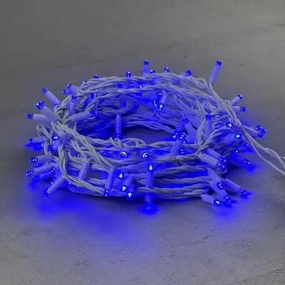 Гирлянда Нить 10м Синяя 220В, 100 LED, Провод Белый Каучук, IP65