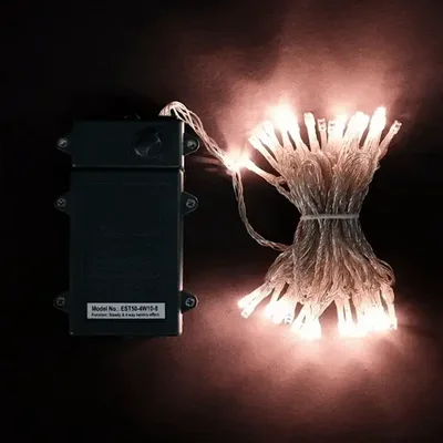 Гирлянда Нить на Батарейках с Таймером 10м Хани-Голд, 100 LED, Провод Прозрачный Силикон, IP65